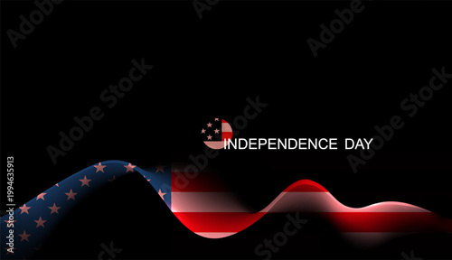 Independence Day. Isolated wavy stripe from the American flag on a black background.