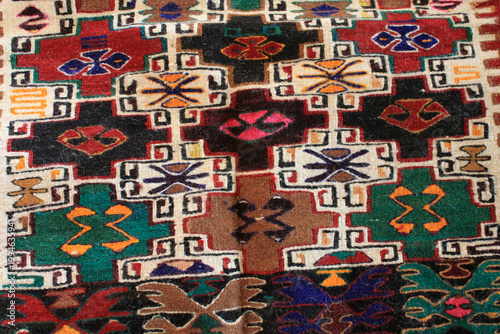 Konstfotografi Hand-woven antique wool rug. Turkish rug.