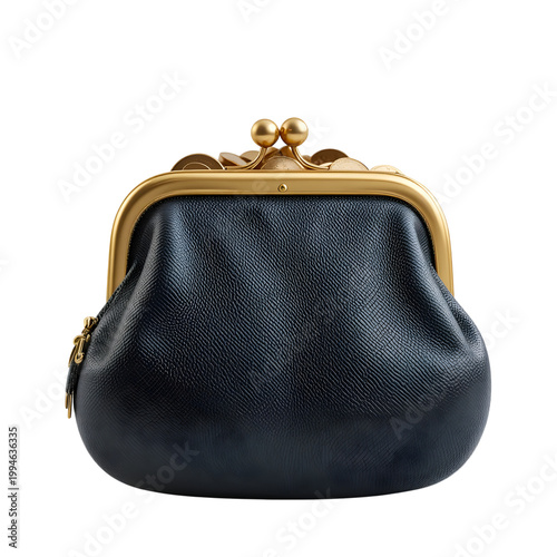 A dark leather coin purse with gold clasp and ornate details, perfect for a small accessory