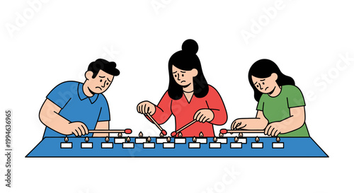 Three Individuals Playing a Musical Instrument Together in Harmony.