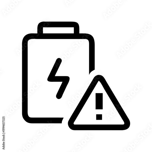 Battery warning icon with alert symbol in minimalist style

