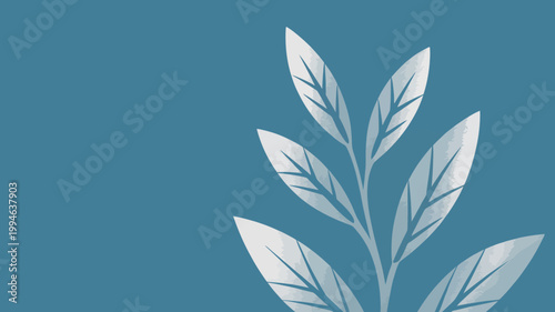 A minimalist composition features a delicate white botanical illustration of leaves against a solid calming teal background high quality professional detailed modern elegant stylish clean crisp