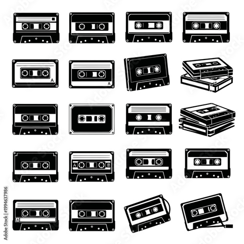 Retro Cassette Tapes Collection, Vintage Audio Media Icons