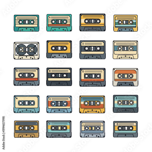 Retro Cassette Tapes Collection, Vintage Audio Media, Nostalgic Music Storage