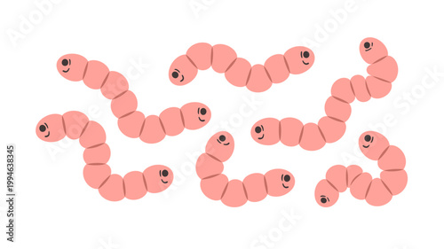 A collection of stylized pink worm like creatures with smiling faces are arranged across a clean white background high quality professional detailed modern elegant stylish crisp