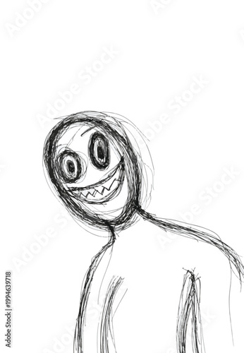 Creepy Smile Sketch: A chilling sketch of a hooded figure with a wide, unnerving grin, creating an atmosphere of mystery and unease.