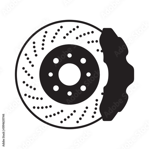 Εκτύπωση καμβά Simple black and white illustration of a car brake disc and caliper