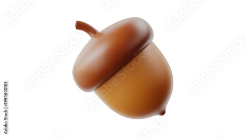 3d illustration of a brown acorn with cap on top isolated on transparent background