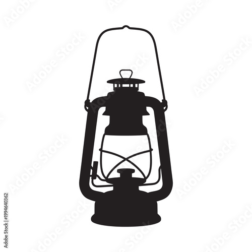 A black silhouette of a vintage kerosene lantern with metal frame