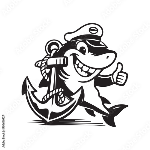 pirate captain Shark cartoon Mascot playful