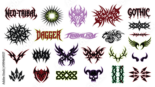 Color tribal tattoo designs with gothic neo tribal dagger tribalism styles.