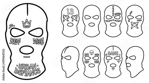 Obraz na plátne Urban defiance balaclava line art mask templates for streetwear brand