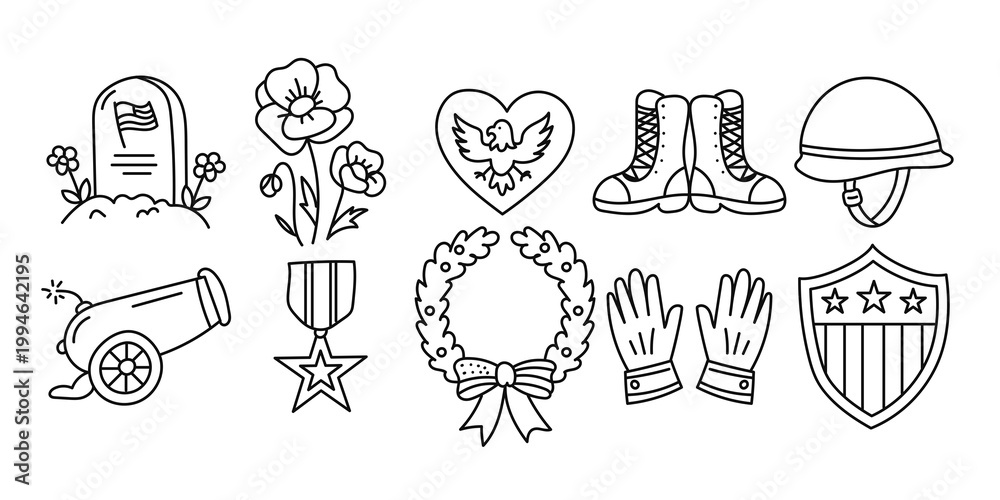 Naklejka premium Memorial Day Military Icon Set