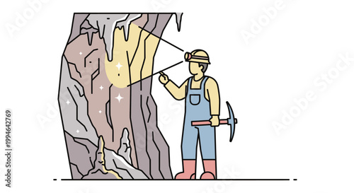 Man in overalls mining gold ore.