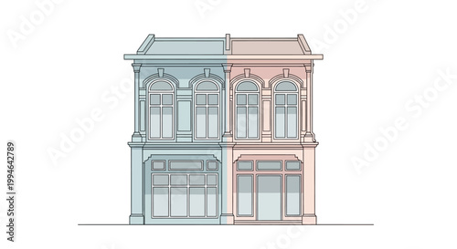 Colorful illustration of a building facade.