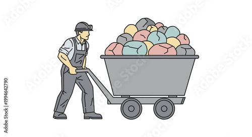 Man pushing cart full of colorful balls.