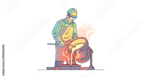 Man working with hot metal furnace.