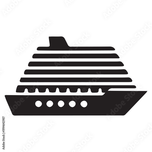 Cruise ship, ocean liner, travel icon, black silhouette, vector graphic
