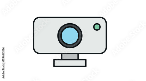 Modern webcam icon: digital computer camera for video calls, soft colors flat fill and black line vector illustration.