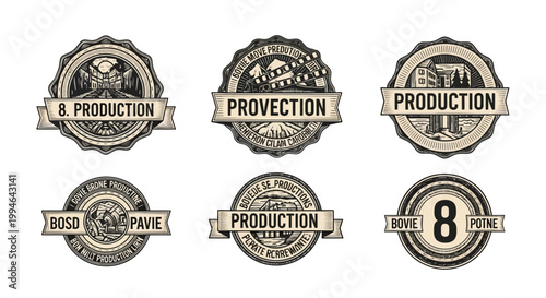 Vintage production labels and stamps.