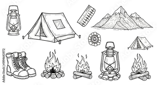 Hand Drawn Camping Gear Set
