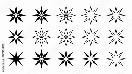 Fotografia A collection of twelve distinct starburst shapes are arranged in a grid featurin