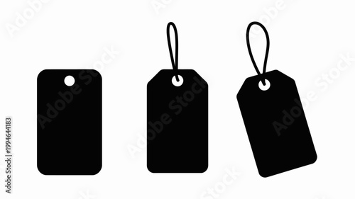 Foto A minimalist depiction shows three black tags with holes arranged in a row suita