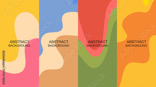 A vibrant modern composition features four vertically arranged panels with abstract organic shapes in warm and cool tones high quality professional detailed elegant stylish clean crisp