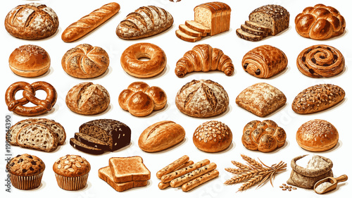 Bakery Pack - Bread, Buns, Croissants and Baked Food Elements