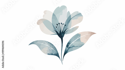 A delicate watercolor illustration depicts a stylized flower with soft muted pastel hues and flowing translucent petals high quality professional detailed modern elegant stylish clean crisp