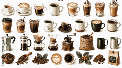 Coffee Pack - Espresso, Latte, Cappuccino and Cafe Elements