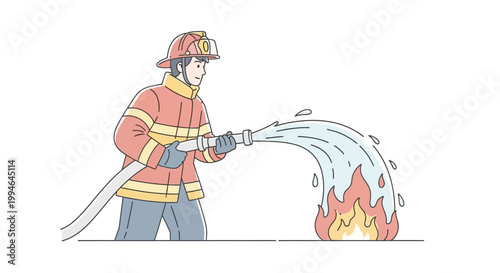 Firefighter spraying water on flames.