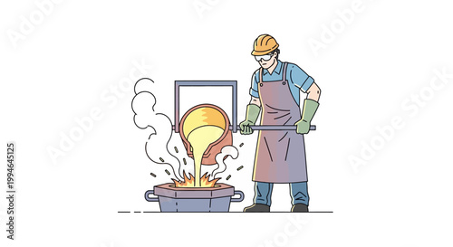 Man pouring molten metal into mold.