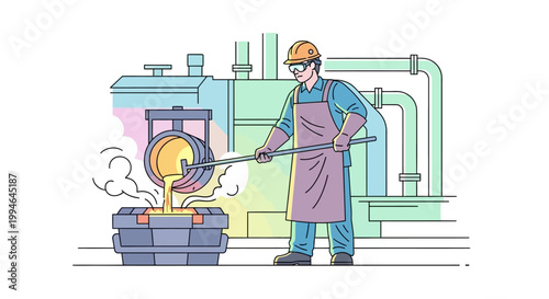 Man in apron working with metal.