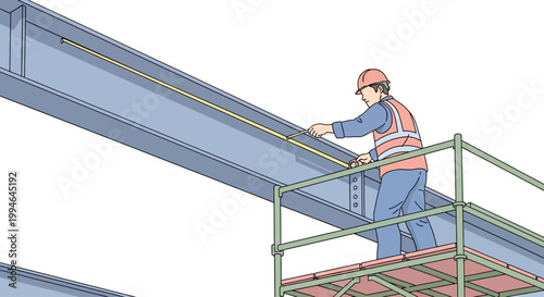 Man in safety gear on scaffolding.