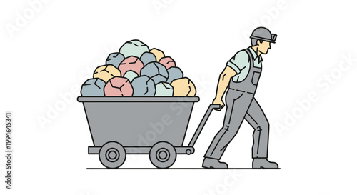 Man pushing cart full of colorful balls.