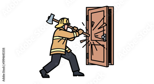 Firefighter breaking down a door.