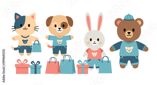 A playful and cheerful illustration of a dog playfully reaching for a wrapped gift, conveying excitement and anticipation, suitable for marketing or s