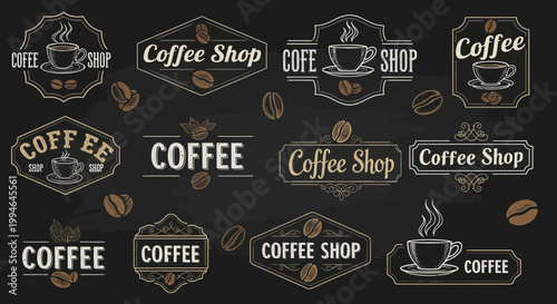 Collection of coffee shop labels and logos.
