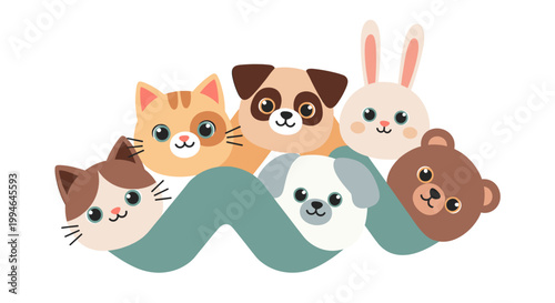 A charming cartoon cat playfully peeks over the edge, conveying a sense of curiosity and lightheartedness. Perfect for children's content or whimsical