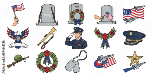 US Military Memorial Icon Set