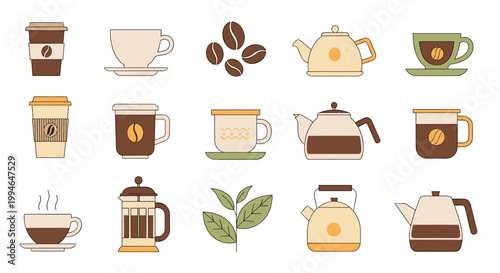 Coffee and Tea Drink Icons.