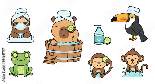 Cute animals in bath.