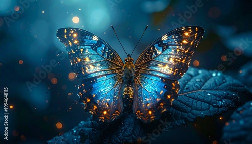 羽の模様が精巧な星図になっている美しい蝶のマクロ写真