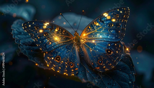 羽の模様が精巧な星図になっている美しい蝶のマクロ写真