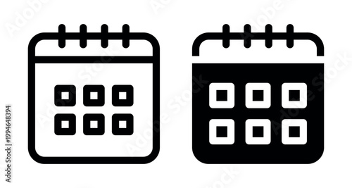 Calendar icon in outline and solid style for scheduling and time management concept