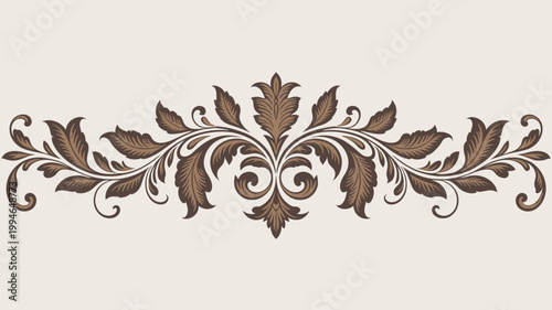 An ornate symmetrical floral design in shades of brown graces the image resembling a decorative border or divider high quality professional detailed modern elegant stylish clean