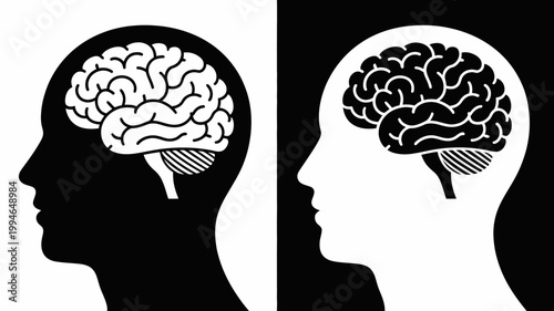 Slika na platnu A split depiction of a human head in profile shows two contrasting brain hemisph