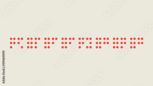 This image displays a line of braille characters rendered in bright red dots against a pale off white background representing tactile reading high quality professional detailed