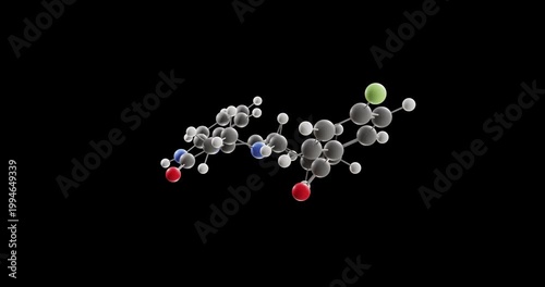 Droperidol molecule, rotating 3D model of antidopaminergic, looped video on a black background
